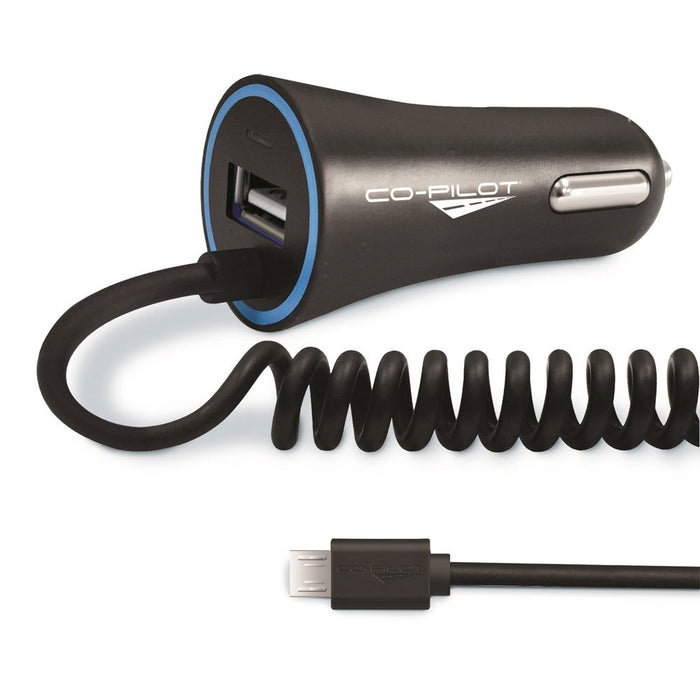 Co-Pilot CPCE6 Coiled Universal Micro USB Car Charger
