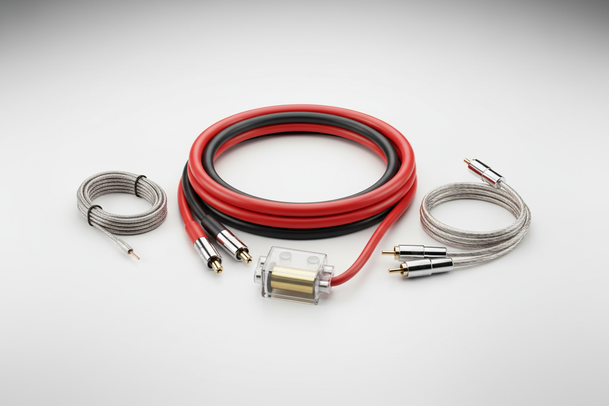 Car amplifier wiring kits – power, ground, RCA and fuse cables included