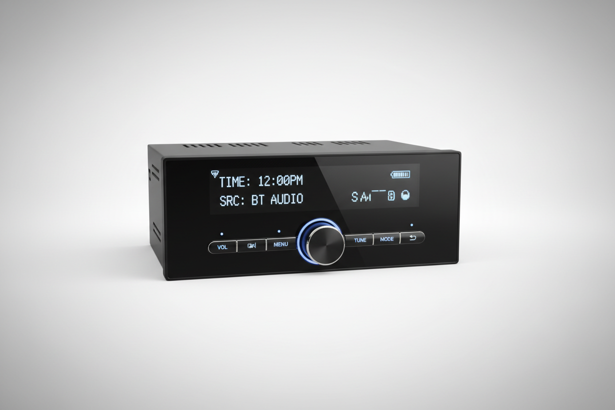 Compact Single DIN car audio unit with CarPlay & Android Auto