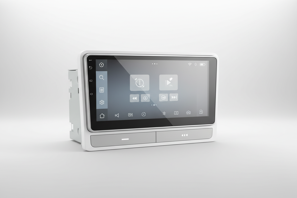 Double DIN car stereo with touchscreen display