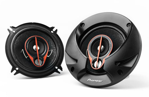 Two Pioneer car speakers on a white background