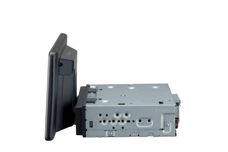 Car stereo system with screen on a white background