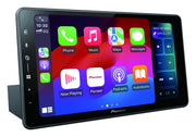 Pioneer car multimedia display with touchscreen interface on a white background
