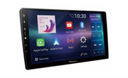 Car multimedia system display with various app icons on a white background