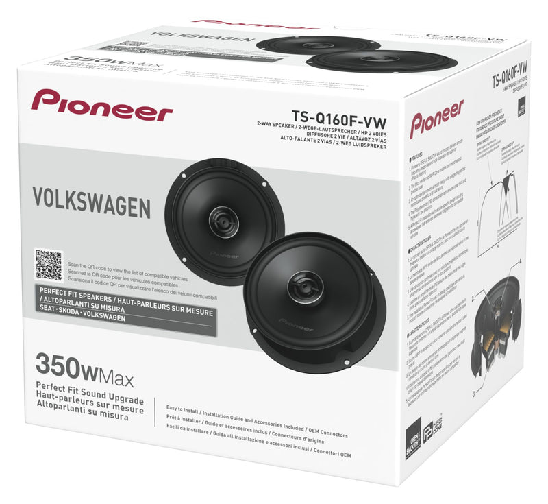 Pioneer car speaker packaging for Volkswagen vehicles on a white background