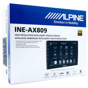 Alpine INE-AX809 high-resolution intelligent vehicle display packaging on a white background