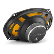 Car speaker with black and yellow design on a white background