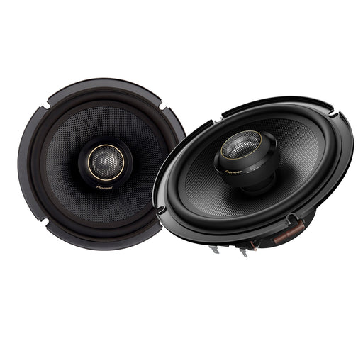Pair of Pioneer car speakers on a white background
