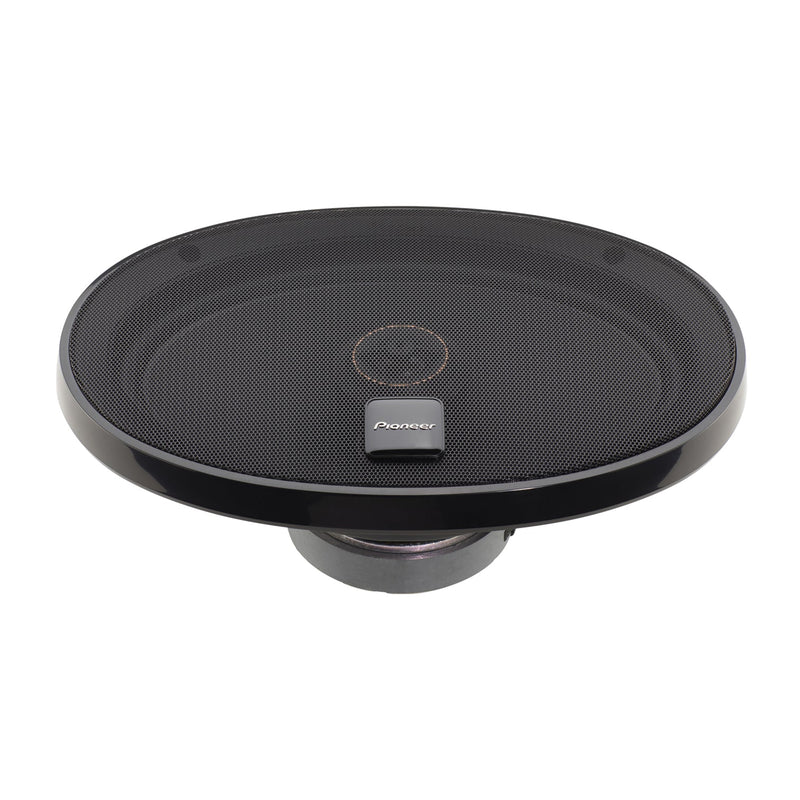 Black car speaker with Pioneer logo on a white background