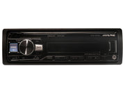 Alpine UTE-3018T Bluetooth car stereo headunit in black with a silver control knob and a blue source indicator light, shown against a plain white background.