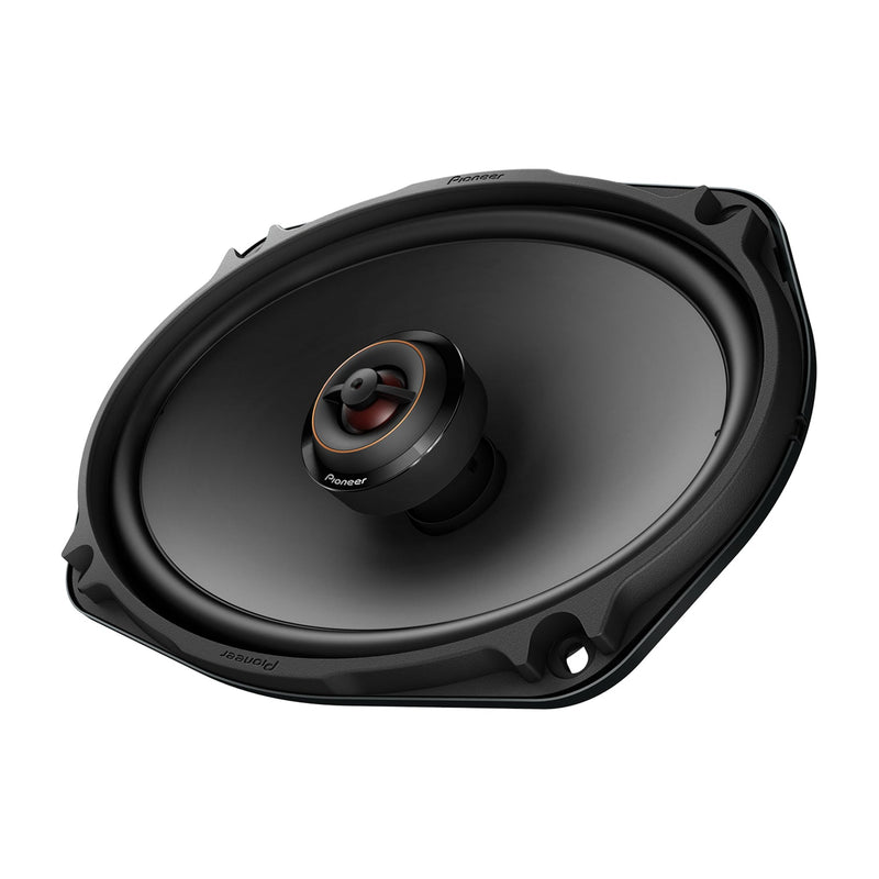 Car speaker with Pioneer logo on a white background