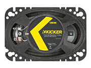 Kicker coaxial speaker with yellow logo on a white background