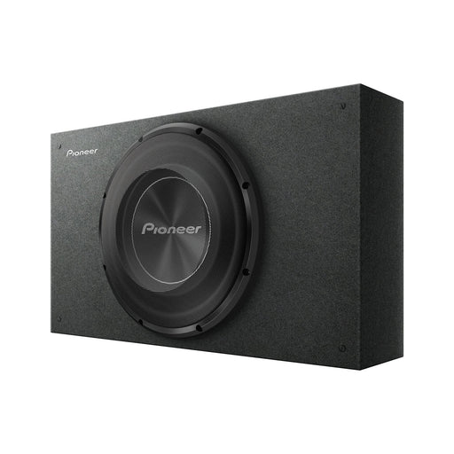 Pioneer TS-A3000LB 12-inch A-Series preloaded shallow subwoofer enclosure with 400W RMS power handling, mesh grille and compact design.