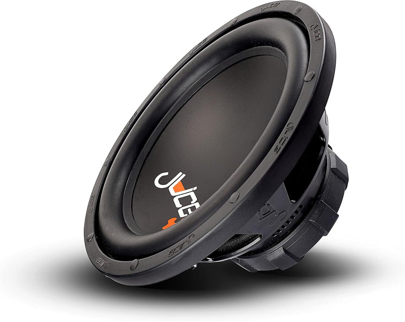 Car subwoofer with ' juice' branding on a white background