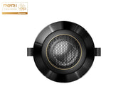Black round speaker grill with honeycomb pattern on a white background, featuring the PERI logo.