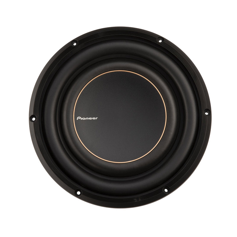 Black subwoofer with Pioneer logo on a white background