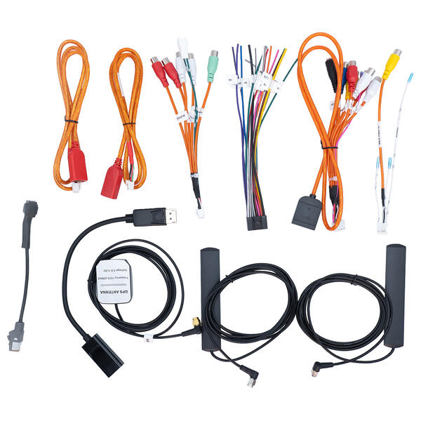 Collection of various cables and connectors on a white background