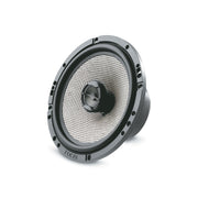 Speaker driver with metallic grille and black center on a white background