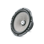 Speaker driver with metallic grille on a white background