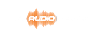 Logo with the word 'Audio' and a stylized sound wave in orange and white.