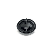 Black and gray circular object on a white background