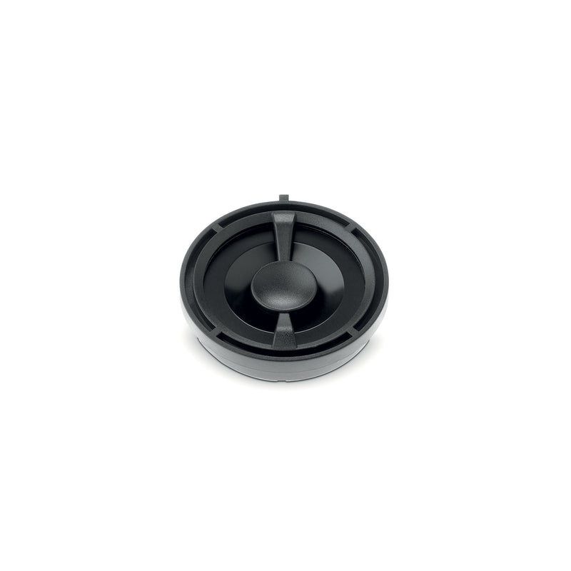 Black and gray circular object on a white background