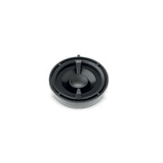 Black circular object on a white background