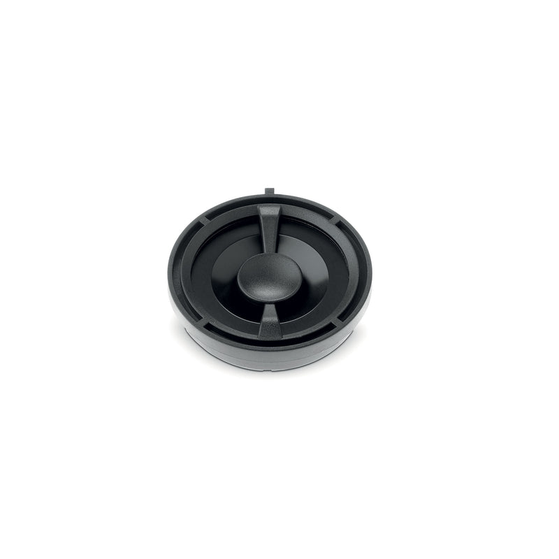 Black circular object on a white background