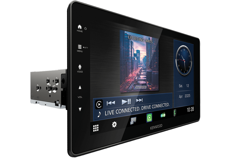 Kenwood DMX-F920DS 9 inch HD floating touchscreen car stereo with Apple CarPlay Android Auto and Bluetooth installed in vehicle dashboard