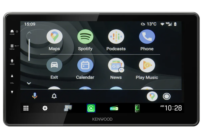 Kenwood DMX-F920DS 9 inch HD floating touchscreen car stereo with Apple CarPlay Android Auto and Bluetooth installed in vehicle dashboard