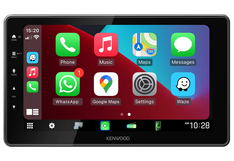 Kenwood DMX-F920DS 9 inch HD floating touchscreen car stereo with Apple CarPlay Android Auto and Bluetooth installed in vehicle dashboard