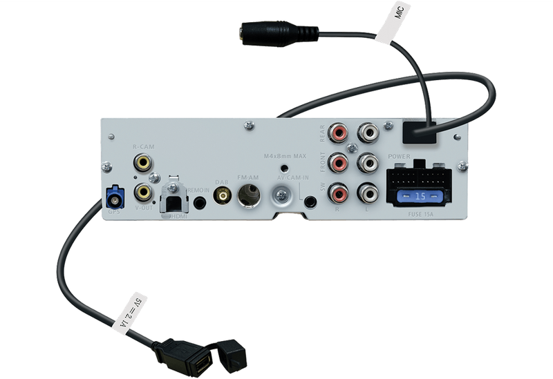 Audio/video switcher with multiple connectors on a white background