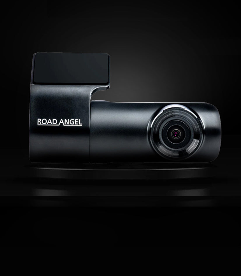 Black dashboard camera with 'Road Angel' branding on a black background