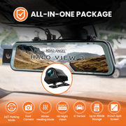 Road Angel Halo View 3 4K anti-glare mirror dash cam with 10 inch touchscreen and rear camera