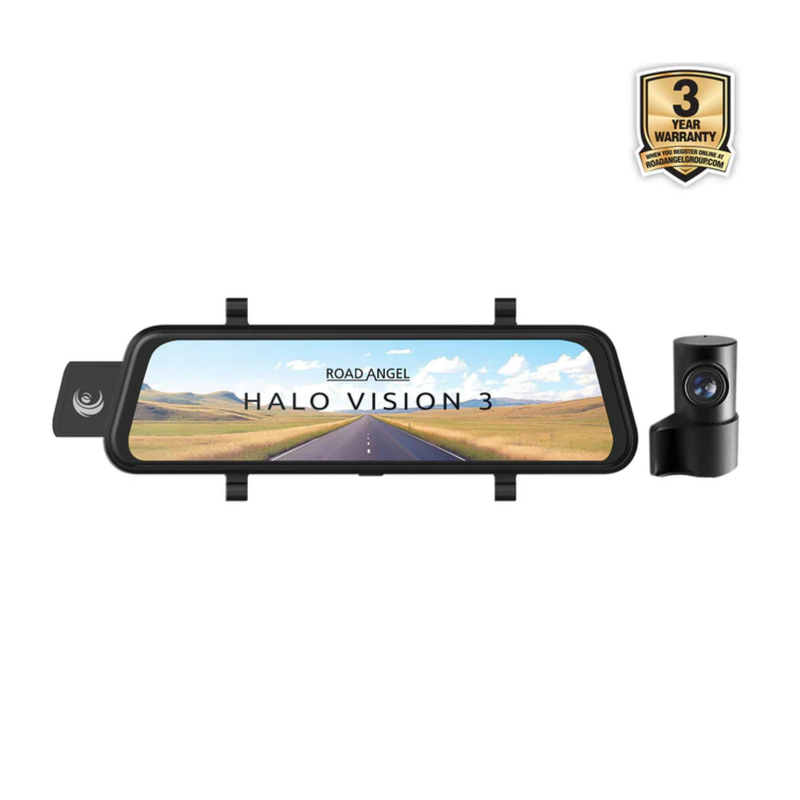 Road Angel Halo Vision 3 4K mirror dash cam with anti-glare display and rear camera