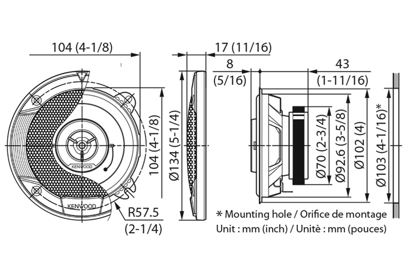 Technical drawing of a mechanical component with dimensions labeled