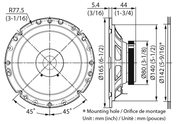 Technical drawing of a mechanical component with dimensions and specifications