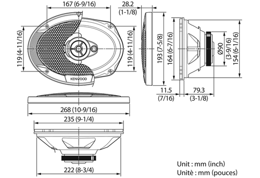Kenwood KFC-S6976EX 6x9 inch 500W 3-way car speakers rear deck