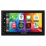 Car multimedia display with app icons on a white background