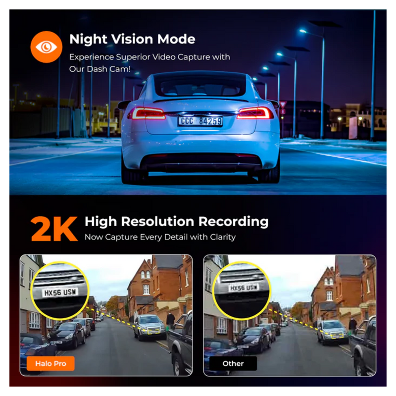 Road Angel Halo Pro 2K Front and 1K Rear Dash Cam with Winter and Parking Mode