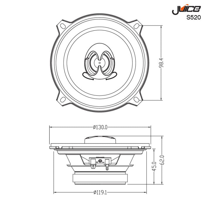 Juice S520  2-way Coaxial Car Door or Shelf Speakers 250W Peak Power