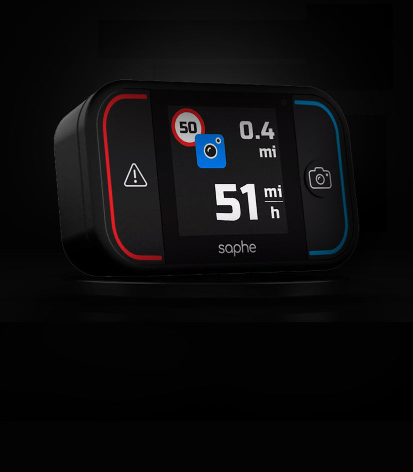 Digital display device with various icons and text on a black background