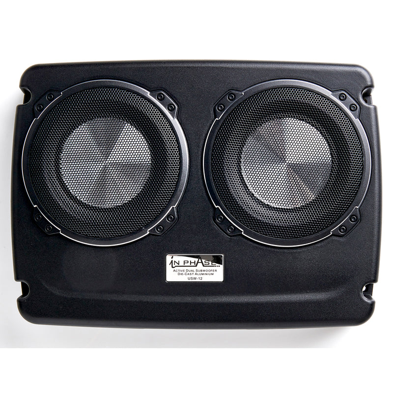 In Phase USW12 Car Audio 600W 12" Underseat Ultra Slim Compact Active Subwoofer System, Die-Cast Aluminium