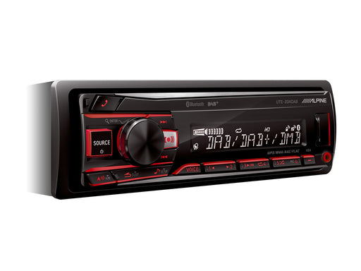 Alpine UTE-204DAB 1 DIN digital media receiver with DAB+, Bluetooth, USB, touchscreen, and hands-free calling for premium in-car audio.