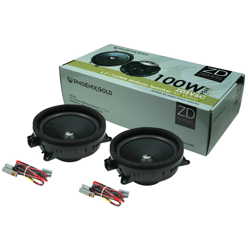 Pair of car speakers with Phoenix Gold packaging on a white background