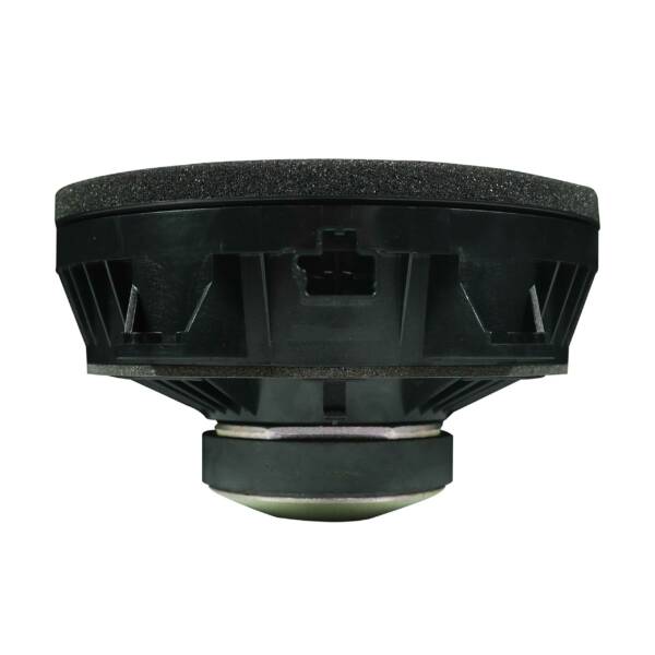 Black speaker driver on a white background