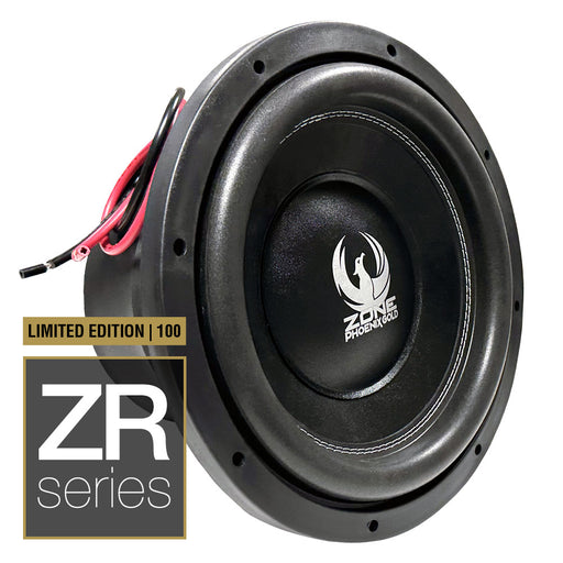 Car subwoofer with 'Zone Phoenix' logo and 'ZR series' branding on a white background.