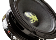 Close-up of a car speaker with 'ZPA' branding on a white background