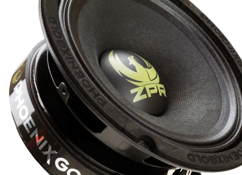 Close-up of a car speaker with 'ZPA' branding on a white background