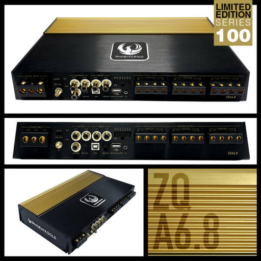 Phoenix Gold audio amplifier with limited edition label and detailed view of front and back panels.